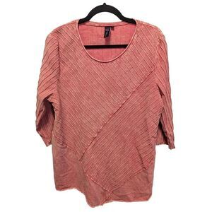 FOCUS Casual Life Diagonal Rib-Knit Tunic in Chili Women's Size Large